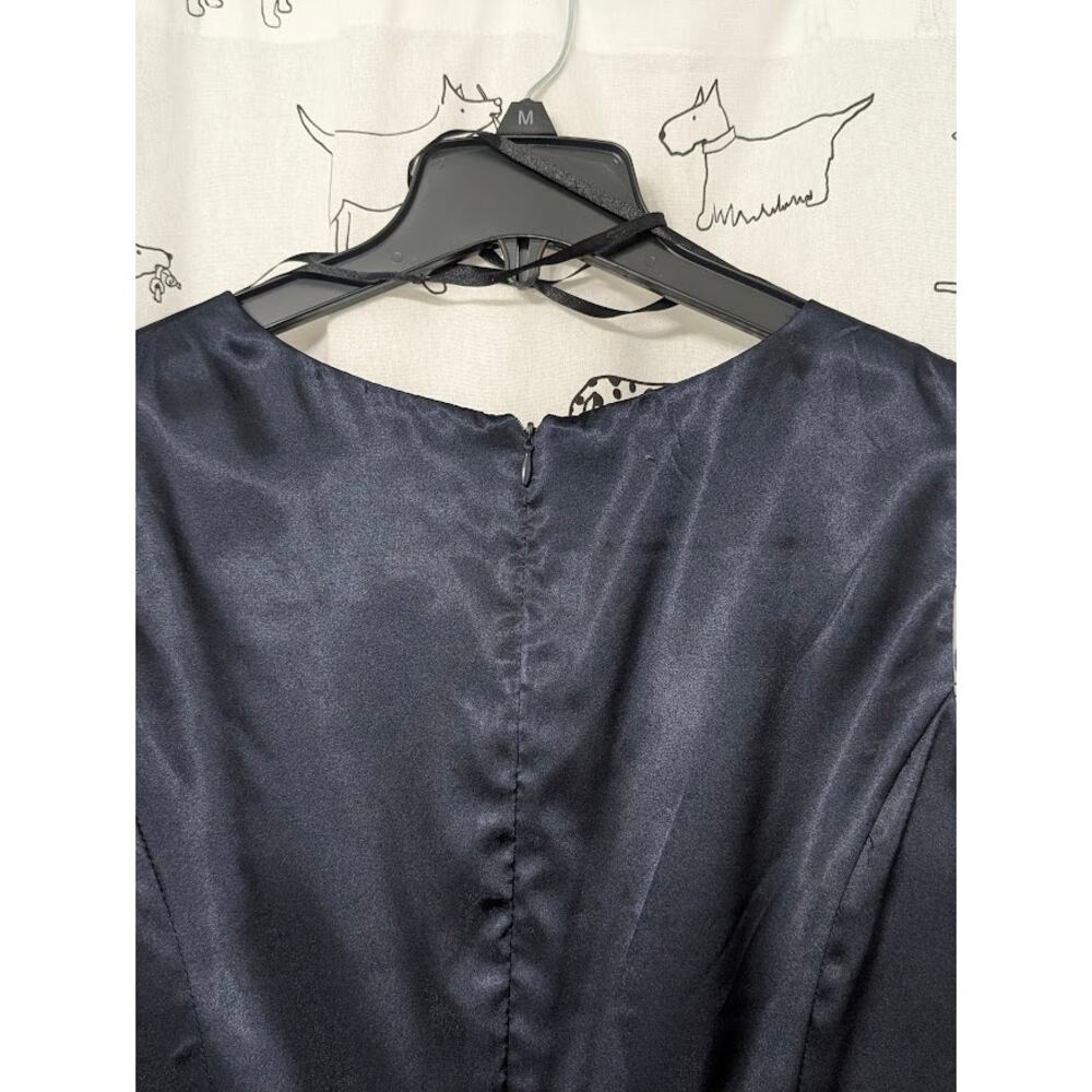 Dana Kay Navy Satin Evening Gown Tiered Dress Womens 14 Sheer Overlay Cocktail - Picture 6 of 7